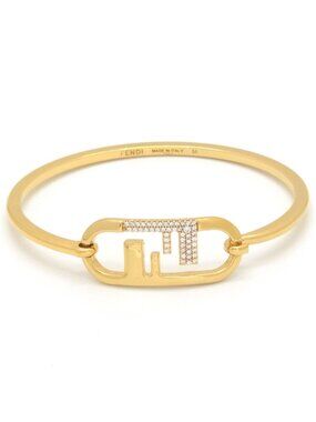 Fendi O'Lock Bracelet M Bangle Crystal Gold Metal